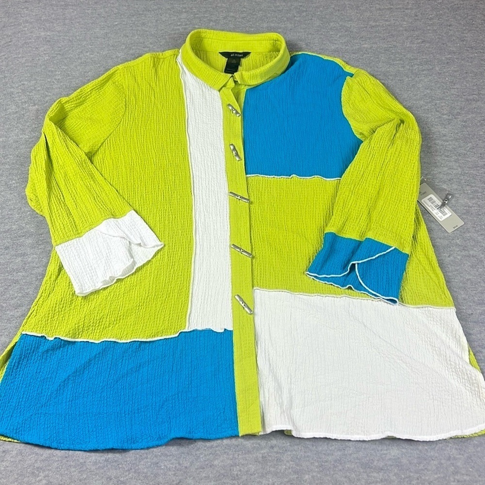 Ali Miles Lime Green, Turquoise & White Colorblock Tunic